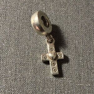 Sterling Silver Pandora Cross Charm Pendant with Heart Accent - Silver